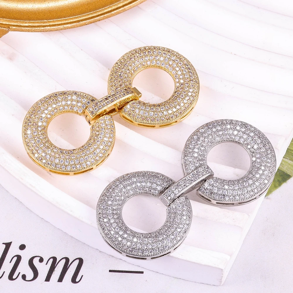 Juya Micro Pave Zircon 18K Gold Plated Decorative Connector Fastener Clasps For DIY Women Needlework Beads Pearls Jewelry Making