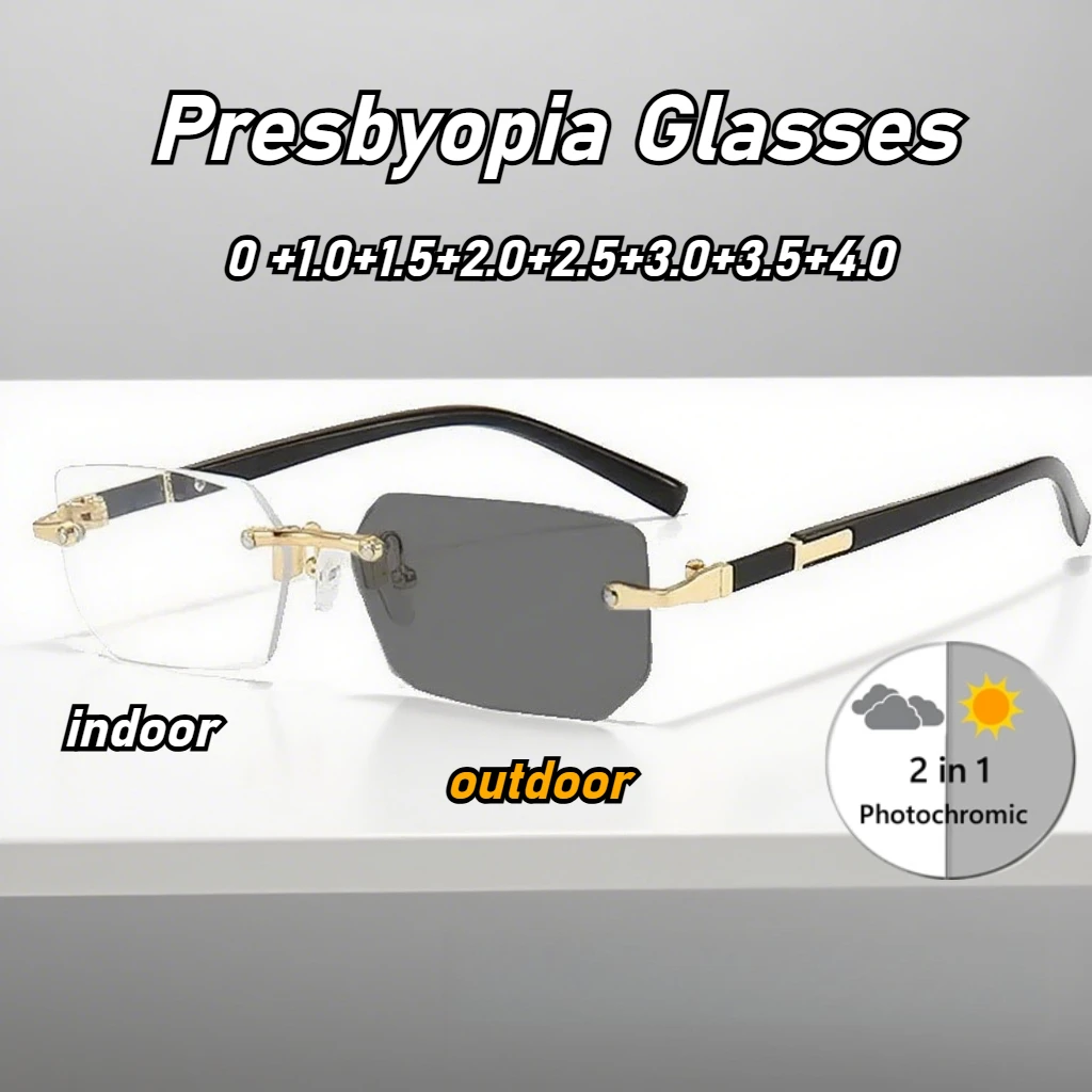 

Fashionable Rimless Photochromic Presbyopia Glasses Outdoor Driving Protective Glasses Men Women High-definition Reading Glasses