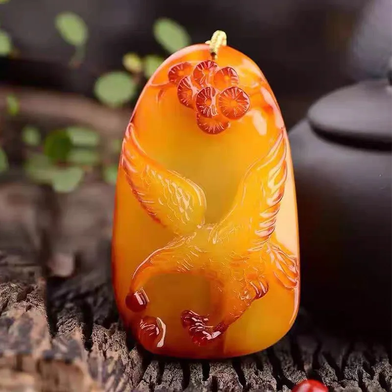 

Live Broadcast Old Amber Pendant Amber Rough Chicken Oil Yellow Square Pendant Dapeng Spreading Wings Necklace Pendant for Men a