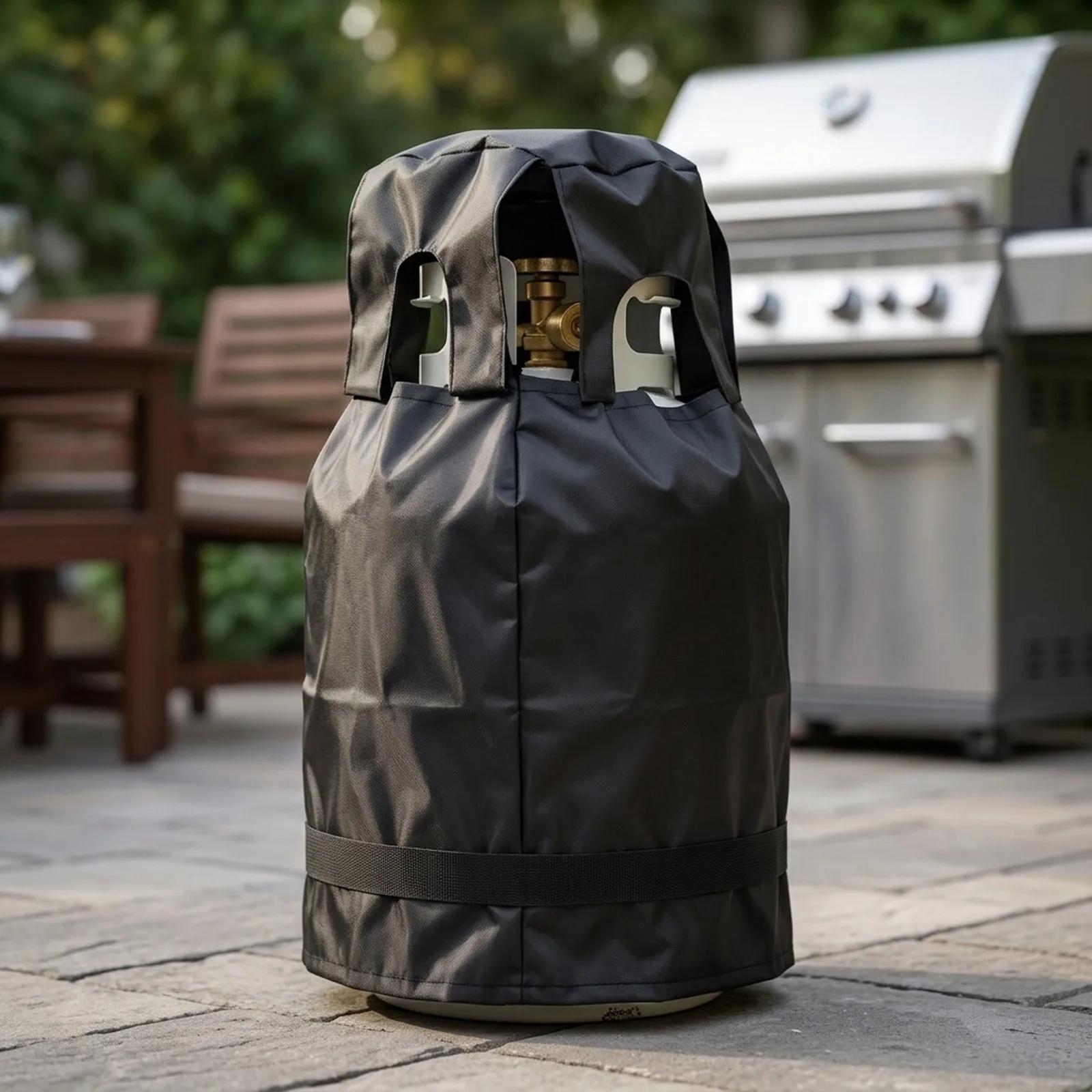 Protect your outdoor propane cylinder with Oxford cloth dust cover featuring vent design handles and fits 20lb gas tanks