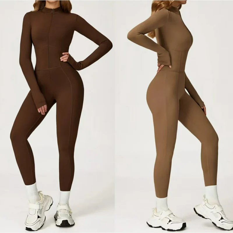 

Узкий комбинезон на молнии с длинными рукавами, женский тонкий комбинезон для тренировок в тренажерном зале, бега, йоги, женские комбинезоны с v-образным вырезом, спортивная одежда для фитнеса