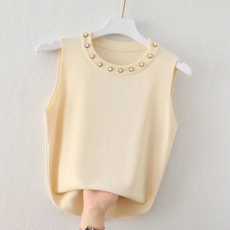 

Вязаный свитер-пуловер для женщин, белый, черный, с круглым вырезом, без рукавов, новинка, женская одежда Q3399