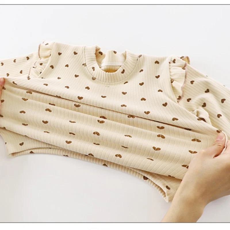 2-10T Baby girl clothes Long Sleeved Undershirt Cute Floral Dots T-shirt Sweet Children girl blouse