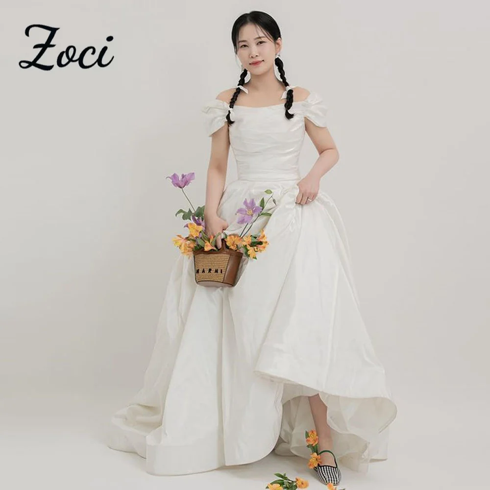 

Zoci Off the Shoulder A-line Korea Wedding Dresses Customized Pleats Taffeta Bridal Gown Photo Shoot For Women