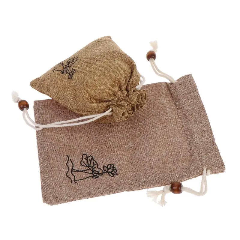2 Stück Jute-Zugbeutel mit Kordelzug, Baumwolle, Leinen, Lotusmuster, Hochzeitsbeutel, Weihnachtsverpackung, Aufbewahrung von Kristallsteinen, Geschenktüten – Detail 7