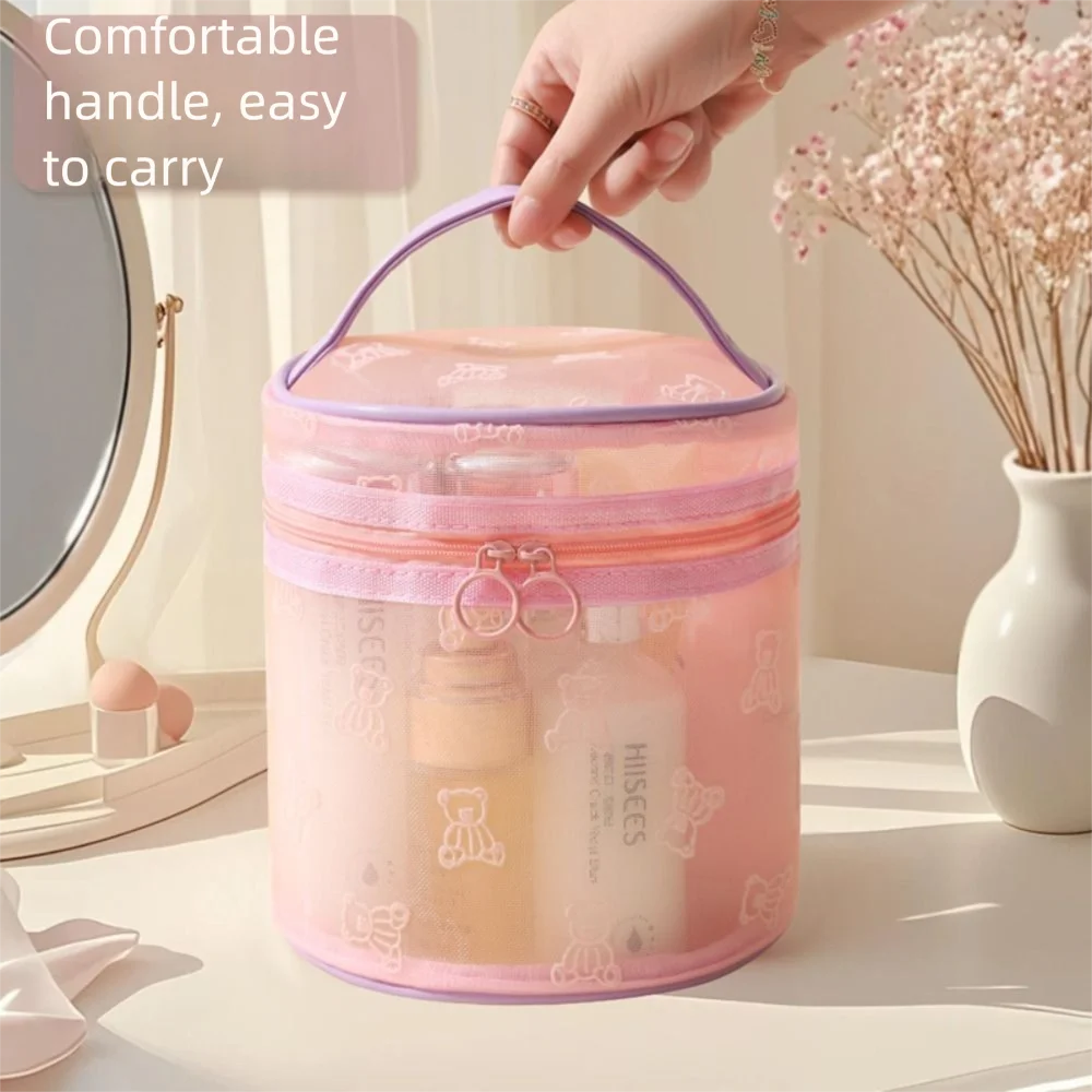 

Large Capacity Mesh Cosmetic Bags Zipper INS Toiletries Storage Pouch with Handle Soft Perspective Makeup Bag Travel