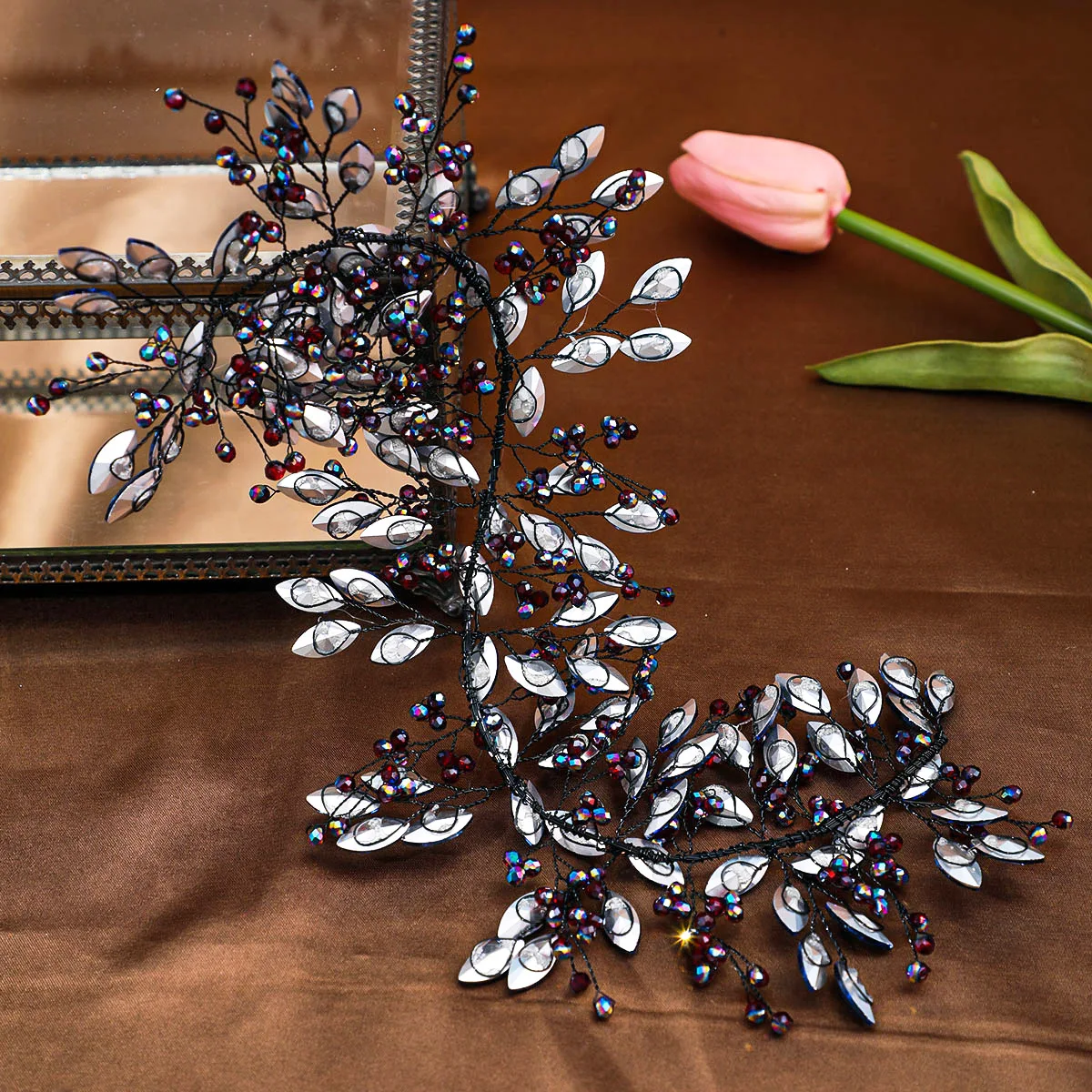 Baroque Vintage Black Blue Headbands For Women Bride Handmade Crystal Rhinestone Hairbands Wedding Hair Accessories Halloween image 2