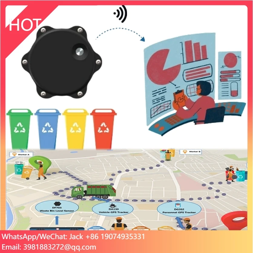 

Wireless Smart LoRaWAN NB-IoT 4G LTE-M Garbage Bin Ultrasonic Empty Detection Waste Bin Fill Level Status Detector Sensor DF703