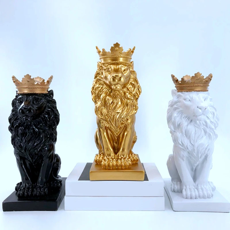 Abstract Crown Lion Statue Home Office Bar Male Lion Faith Resin Sculpture Crafts Animal Art Decor Ornaments