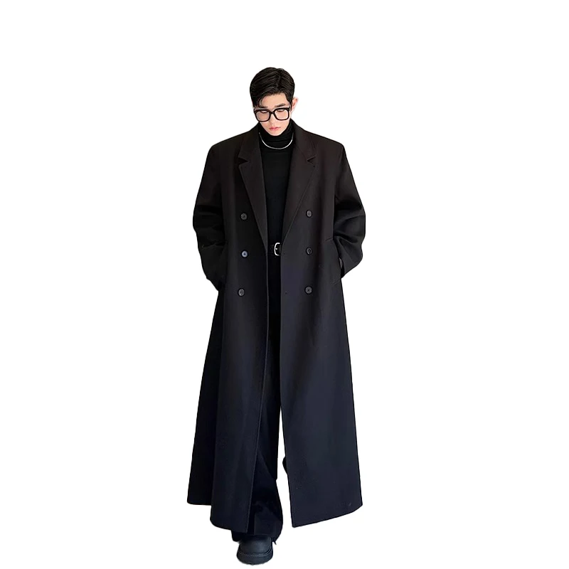 Mauroicardi Spring Autumn Extra Logn Black Oversized Flowy Soft Trench Coat for Men with Back High Slit Loose Casual Overcoat
