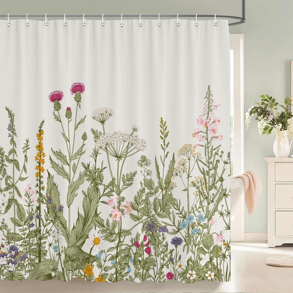 

Ткань для душа в скандинавском стиле с цветочным принтом и листьями, занавески для душа, цветочная ширма для ванны, водонепроницаемые изделия, декор для ванной комнаты с крючками