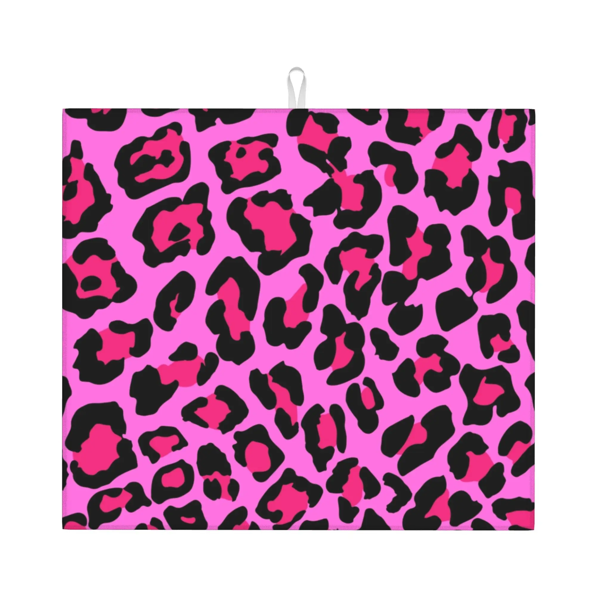 Leopard Fur Skin Texture Hot Pink Non‑Slip Waterproof Absorbent Barware Tableware Oil Proof Reusable Drying Mat For Kitchen