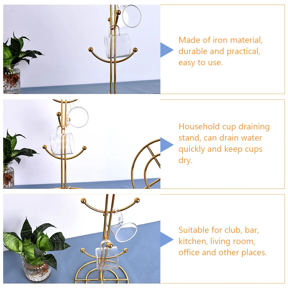 

1pc Household Cup Shelf Iron Cup Draining Stand Water Drainage Rack For Kitchen Bar Living Room Golden Color