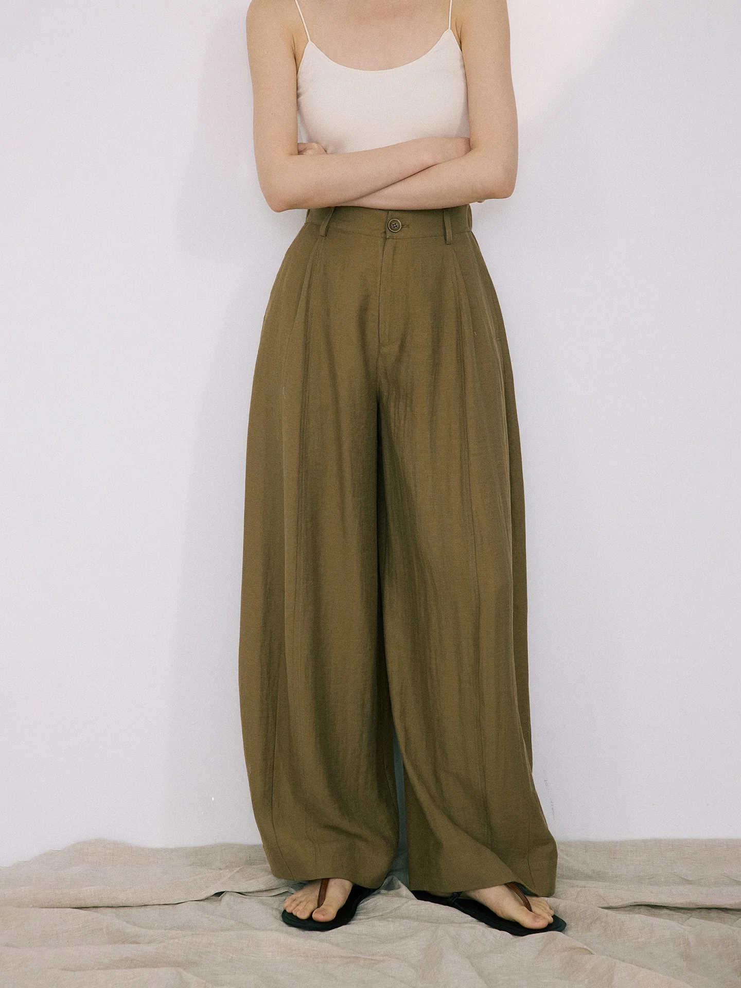 High Waist Loose Wide Leg Casual Pants Linen Mixed Relaxing Feel Cotton 67.2% Nylon 21.8% Linen 11% Women's Summer Fashion
