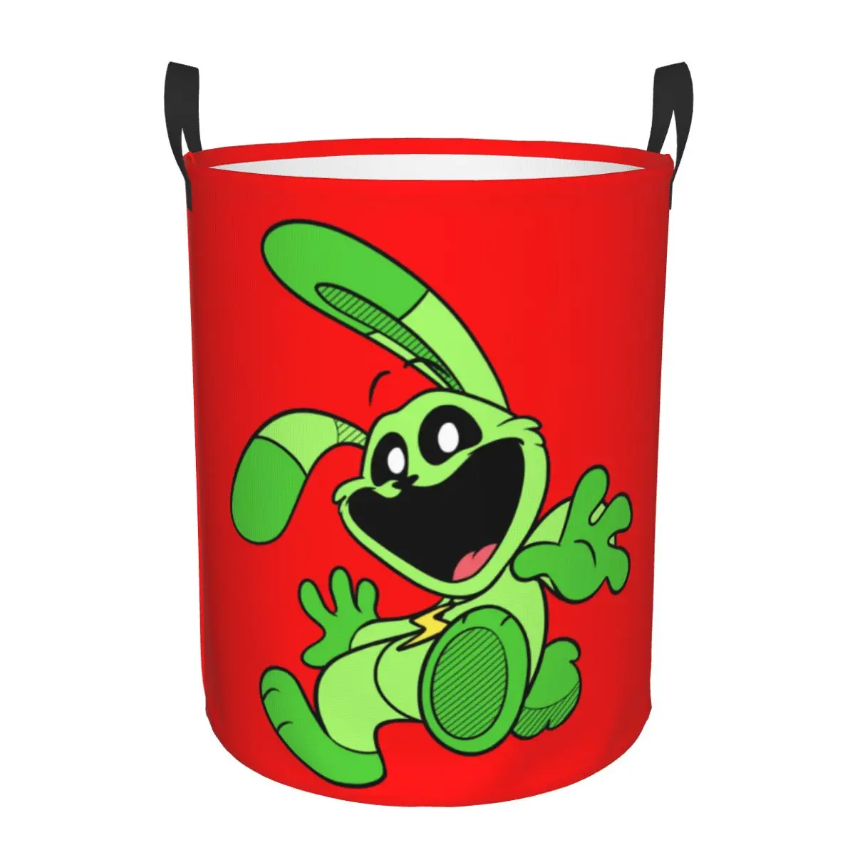 Custom Green Smiling Big Mouth Rabbit Critters Laundry Basket Foldable Scarry Game Clothes Hamper Nursery Kids Toys Storage Bin