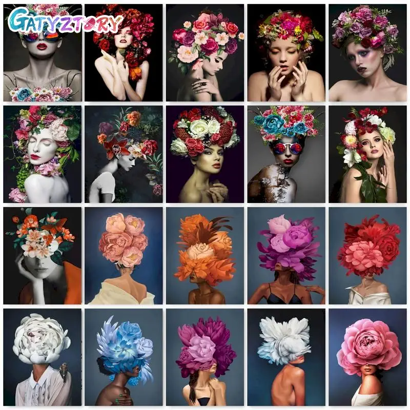 GATYZTORY Picture By Numbers Flowers Women 60x75cm Diy Paint By Numbers With Frame Modern Coloring Painting For Home Artwork