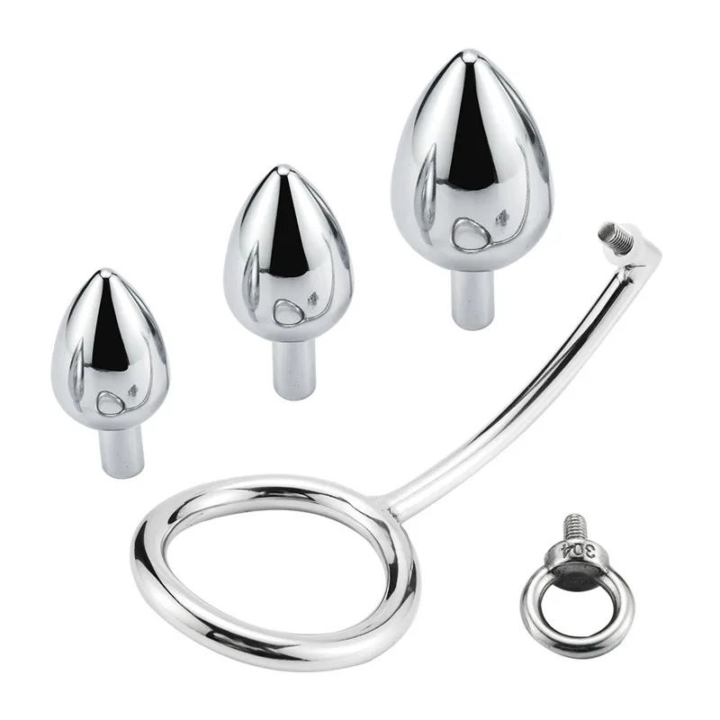 40/45/50mm Metal Anal Hook with Penis Ring for male Anal Plug Penis Chastity Lock Fetish Cock Ring Sex Toys for Men