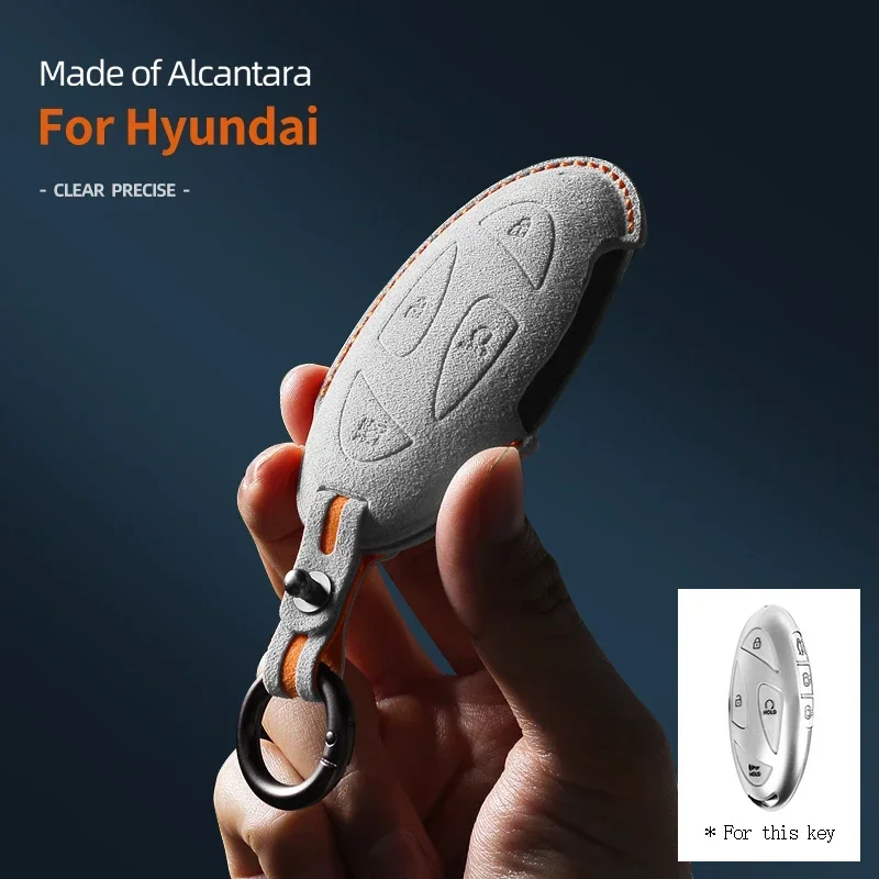 For Hyundai Grandeur GN7 Lonic 6 2023 Kona Ev Car Key Case Smart Remote 7 Buttons Keychain Alcantra Suede Protector Accessories