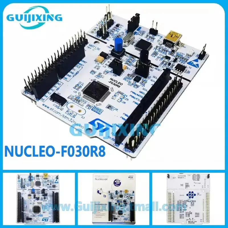 The off-the-shelf NUCLEO-F030R8 development board uses the STM32F030R8T6 microcontroller STM32 Nucleo-64