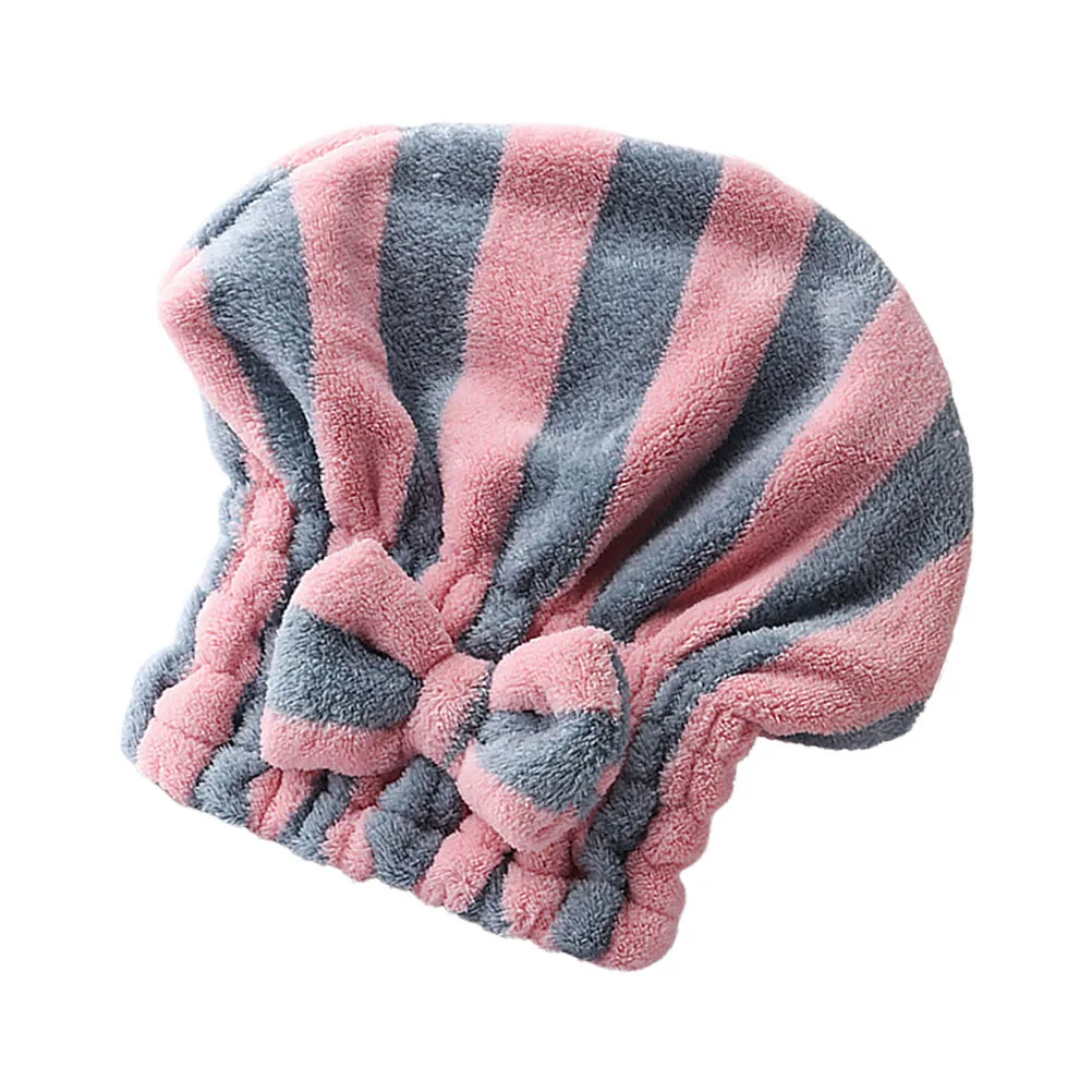 

1Pcs Dry Hair Cap Quick Absorbing Microfiber Material Soft Comfortable Bathing Headwear Striped Design Portable Bathroom
