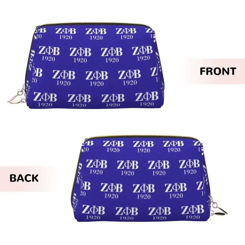 Zeta Phi Beta 1920 Print Leather Makeup Bag Women Large Travel Toiletry Pouch Cosmetic Bags Portable Storage Bag Gifts