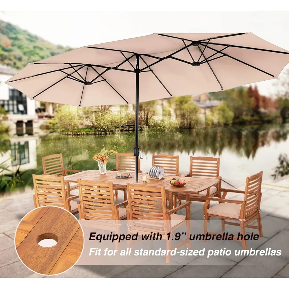 9 Pieces Patio Dining Tbale Set for 8, Expandable Teak Dining Table & Wooden Chairs with Cushions, for Outdoor Deck, Yard, Porch