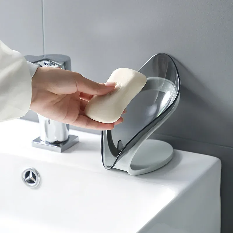 Bathroom Soap Holder Leaf Shape Dish Soap Kitchen Sponge Soap Box Storage Non-slip Drain Soaps Case Bathroom accessorie