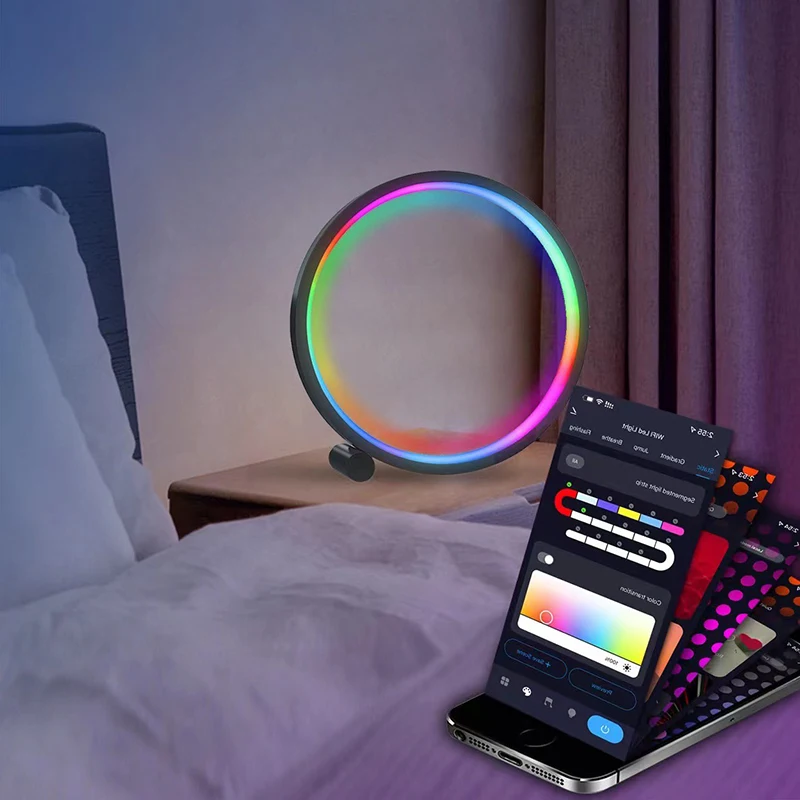 Veilleuse LED intelligente RVB, lampe de bureau, escales de bureau, Bluetooth, commande à distance, adaptée à la salle de jeux, chambre à coucher, décoration de chevet