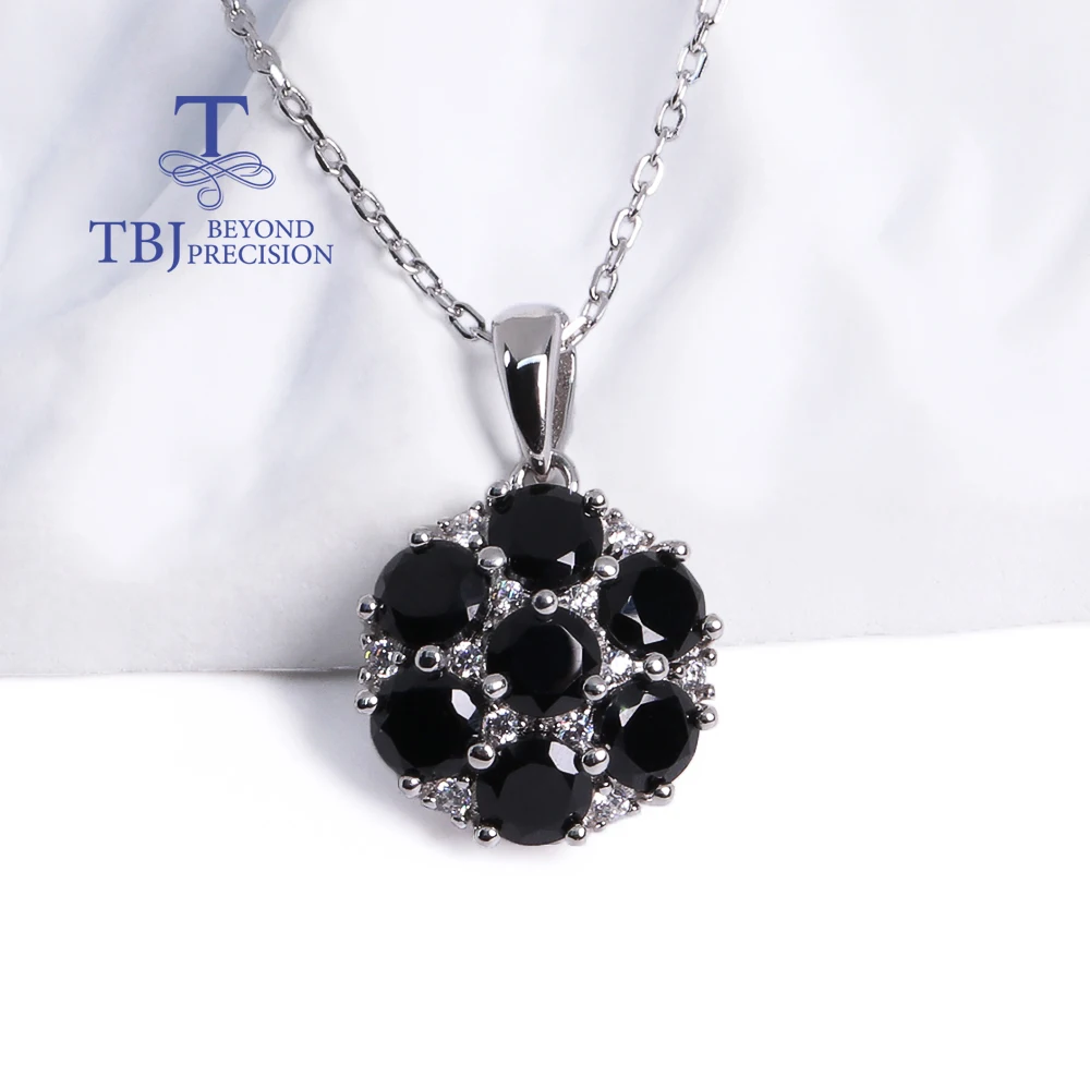 Simple women pendant necklace 925 sterling silver with natural  Black spinel fine jewelry for women birthday gift