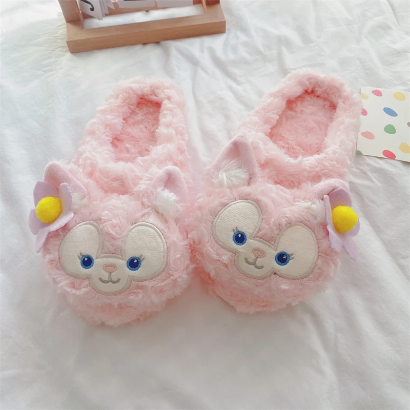 Cute Girly Slippers Pink Foxes Home Indoor Non-slip Women Girl Lovely Plush Slippers Sweat Cotton Shoes Kawaii Flat Lady Shoes