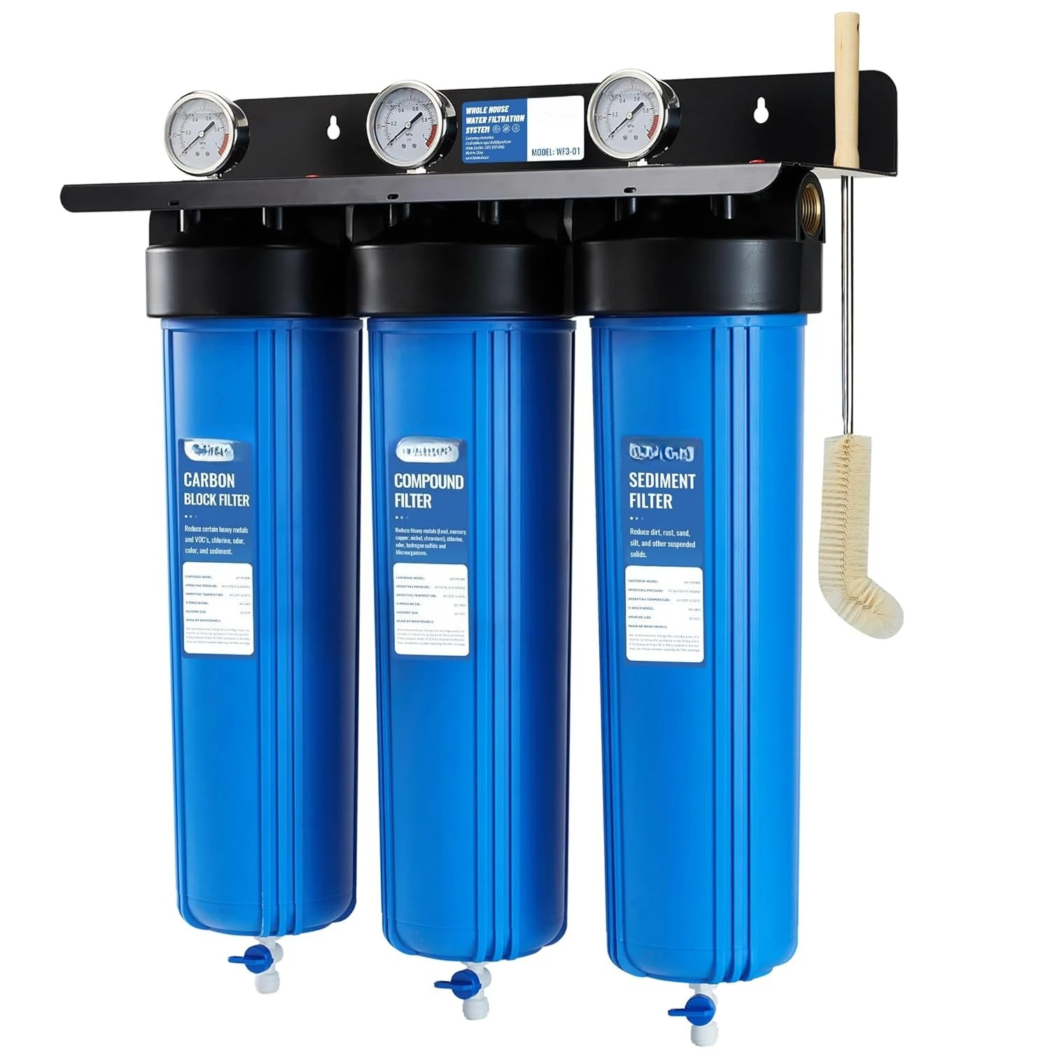 

WF3-01 3-Stage Whole House Water Filtration System, Reduces Heavy Metals, Chloramine, Sediment, Odor, and VOC’s