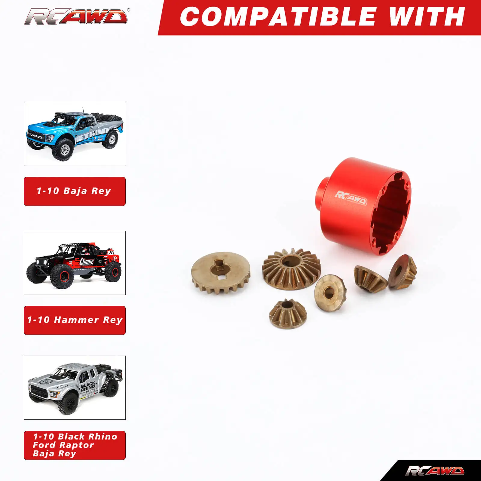 Obudowa HD Diff i elementy wewnętrzne przednia część środkowa ulepszenia mechanizm różnicowy dla 1/10 LOSI Baja Rey 4WD 1/10 Hammer Rey U4 Rock Racer