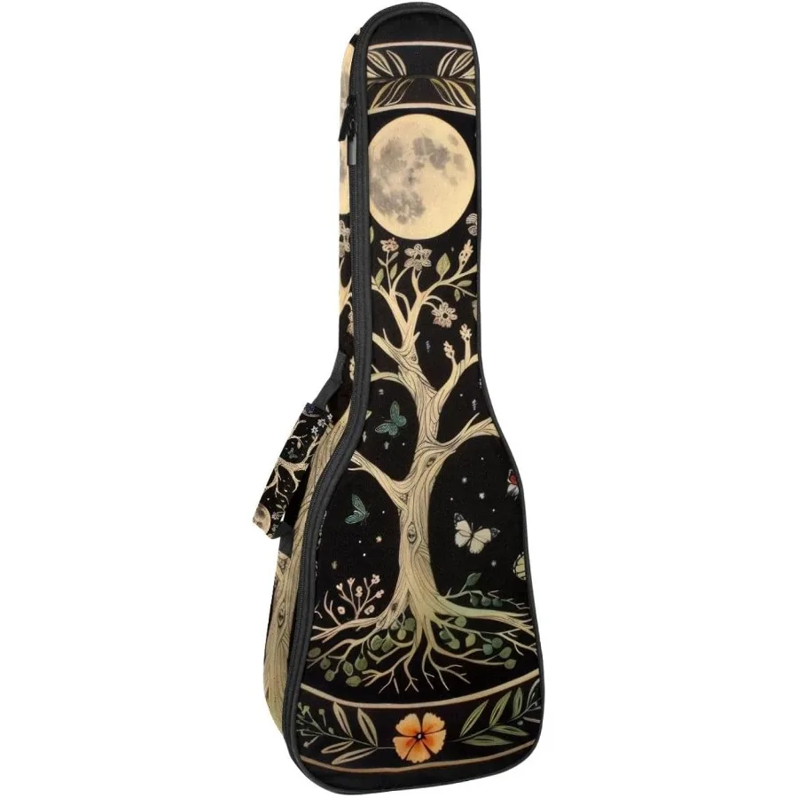 

23 Inch Concert Ukulele Case Backpack Aesthetic Moon Phase Nature Flower Plant Butterfly Waterproof Ukulele Cover Padded Case