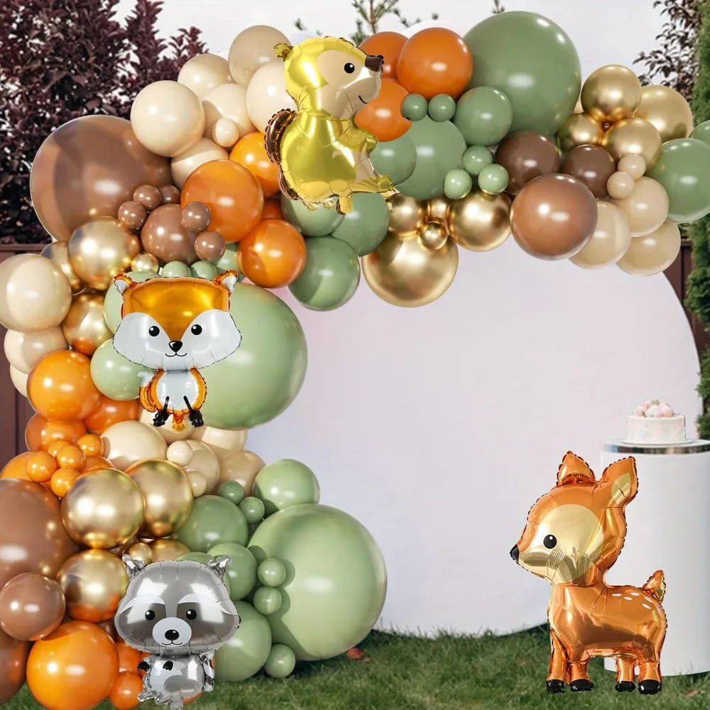 151PCS Woodland Animal Balloon Garland Set, Forest Animal Birthday Party Neutral Reveal Party, Jungle Decoration Theme Party