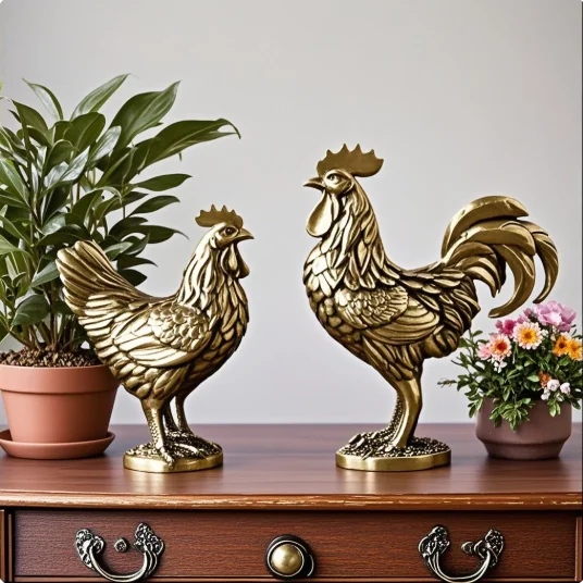 1/2PCS Office Desktop Ornaments Tea Pet Crafts Miniatures Copper Rooster And Hen Ornaments Solid Brass Rooster Small Statue