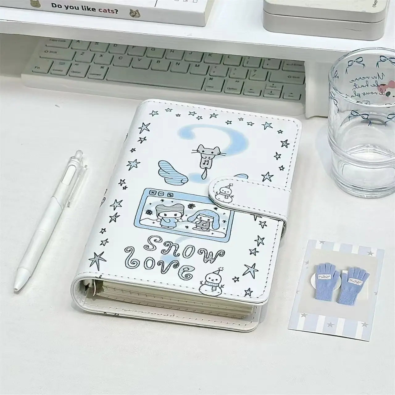 A6 Cute Cat Notebook Loose Leaf Notebook PU Student Portable DIY Photocards Collect Book Diary Planner Stationery