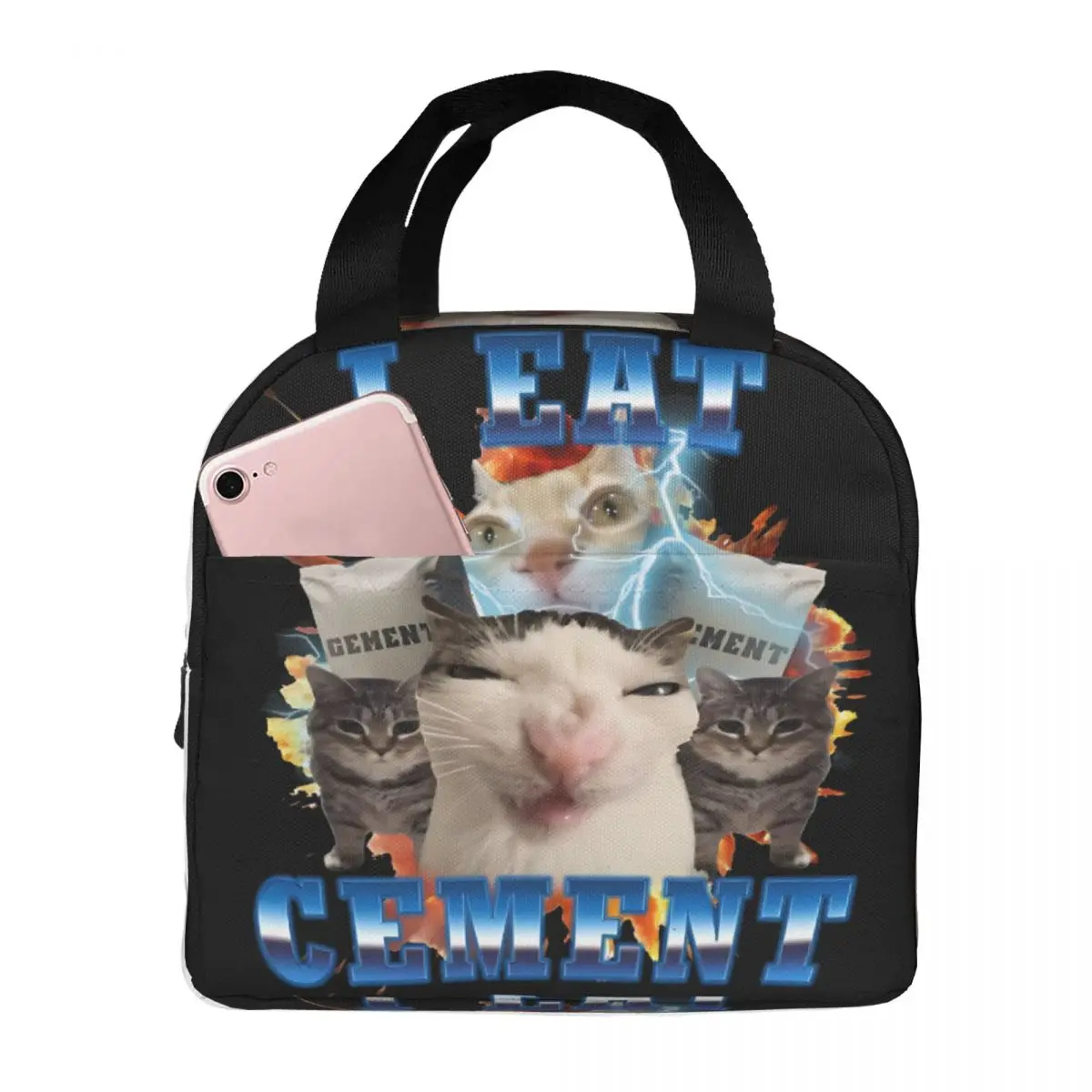 

Я їм цемент, забавный кот, мем, изолированные сумки для обеда, контейнер для еды, многоразовые термохолодильники, ланч-боксы для школьного офиса