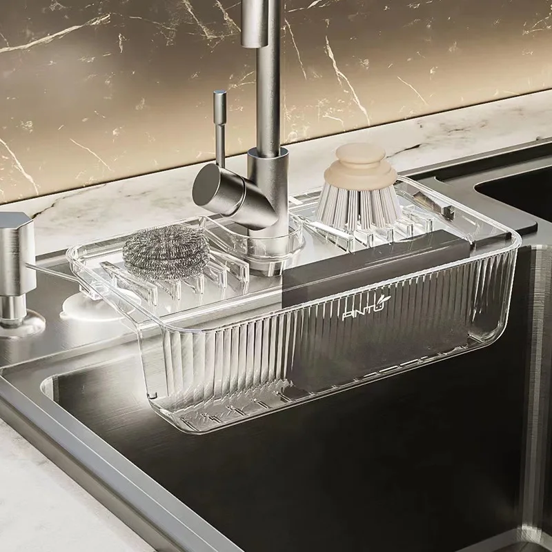 Household Suction Cup Sink Drain Storage Basket Kitchen Faucet Cloth Sponge Wipe Suspended Bathroom Drain Storage Rack