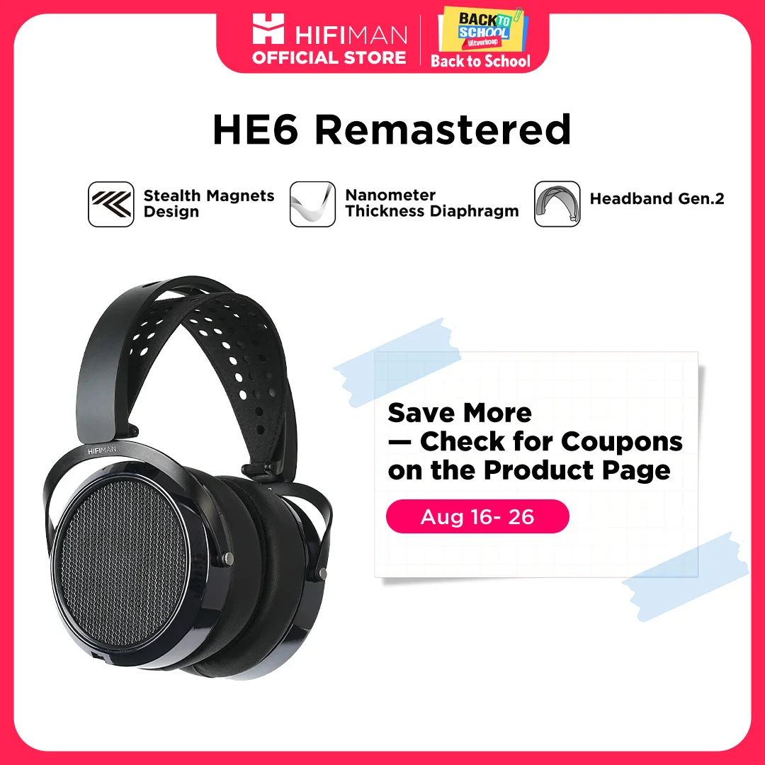 HIFIMAN HE6 Remastered Planar Magnetic Headphones, opnieuw uitgebrachte klassieke HE6 open-back over-ear bedrade audiofiele hoofdtelefoon