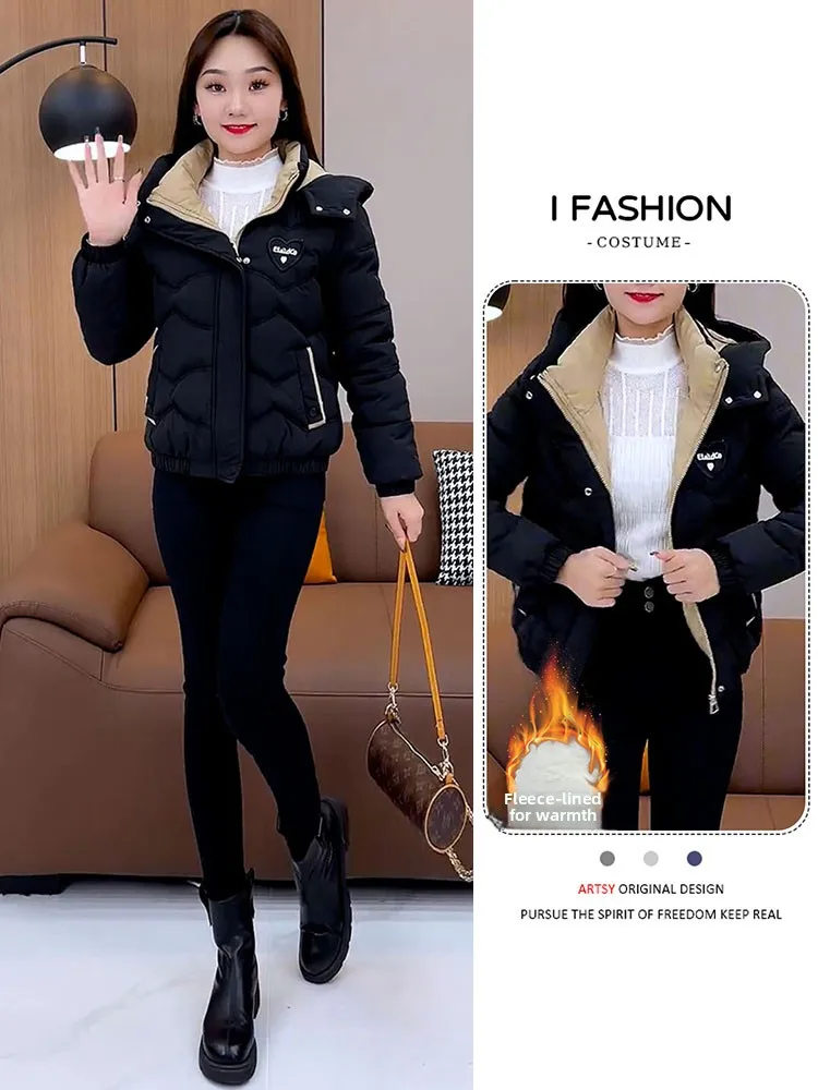 

Модная женская зимняя куртка из хлопка с пэчворком, утепленная флисом, в корейском стиле, свободного кроя