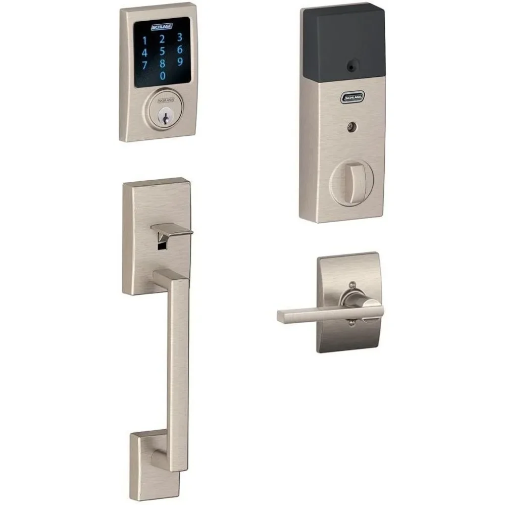 Connect Century Touchscreen Deadbolt with Built-In Alarm and Handleset Grip with Latitude Lever, Satin Nickel