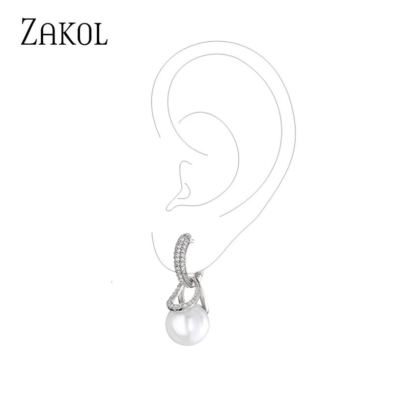 ZAKOL New Micro-inlaid Zircon Hoop Earrings for Women Luxury Imitation Pearl Drop Earring Jewellery Aretes De Mujer EP2839