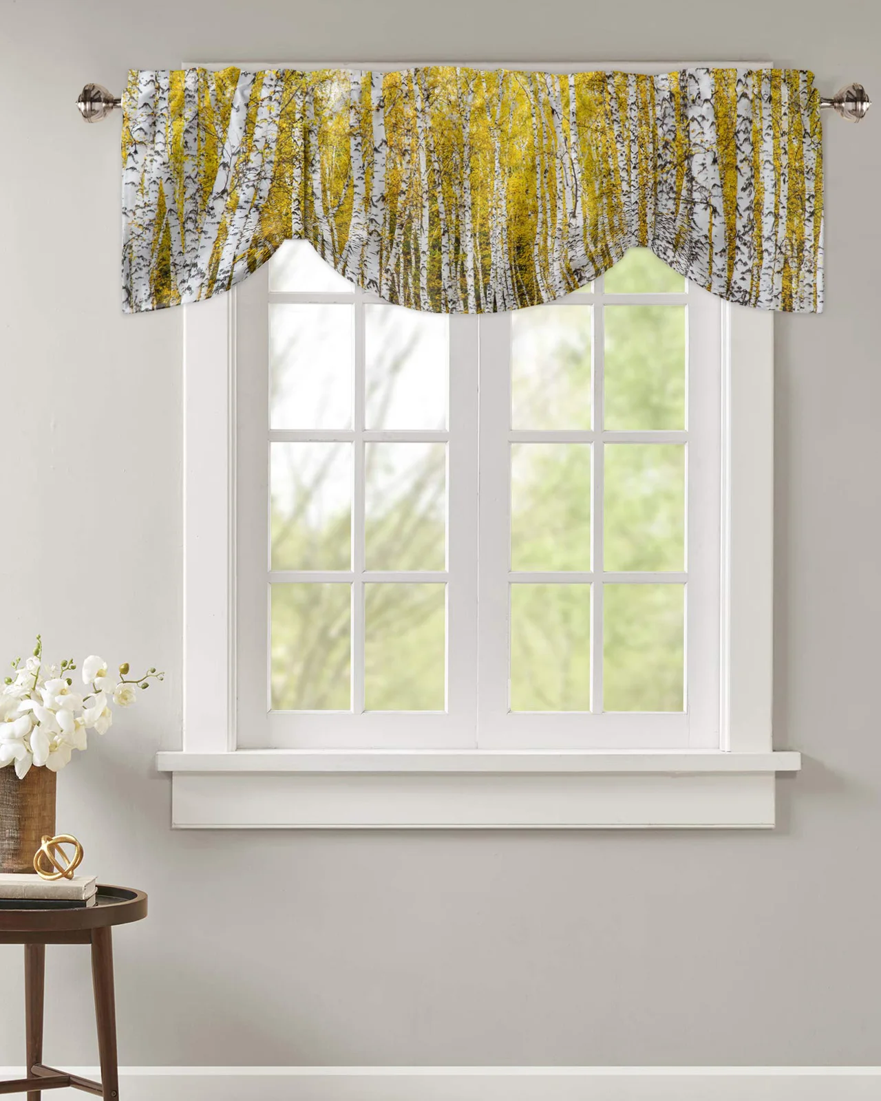 Aspen Trees Autumn Woods Window Curtain Kitchen Cabinet Coffee Tie-Up Valance Curtain Rod Pocket Short Curtain