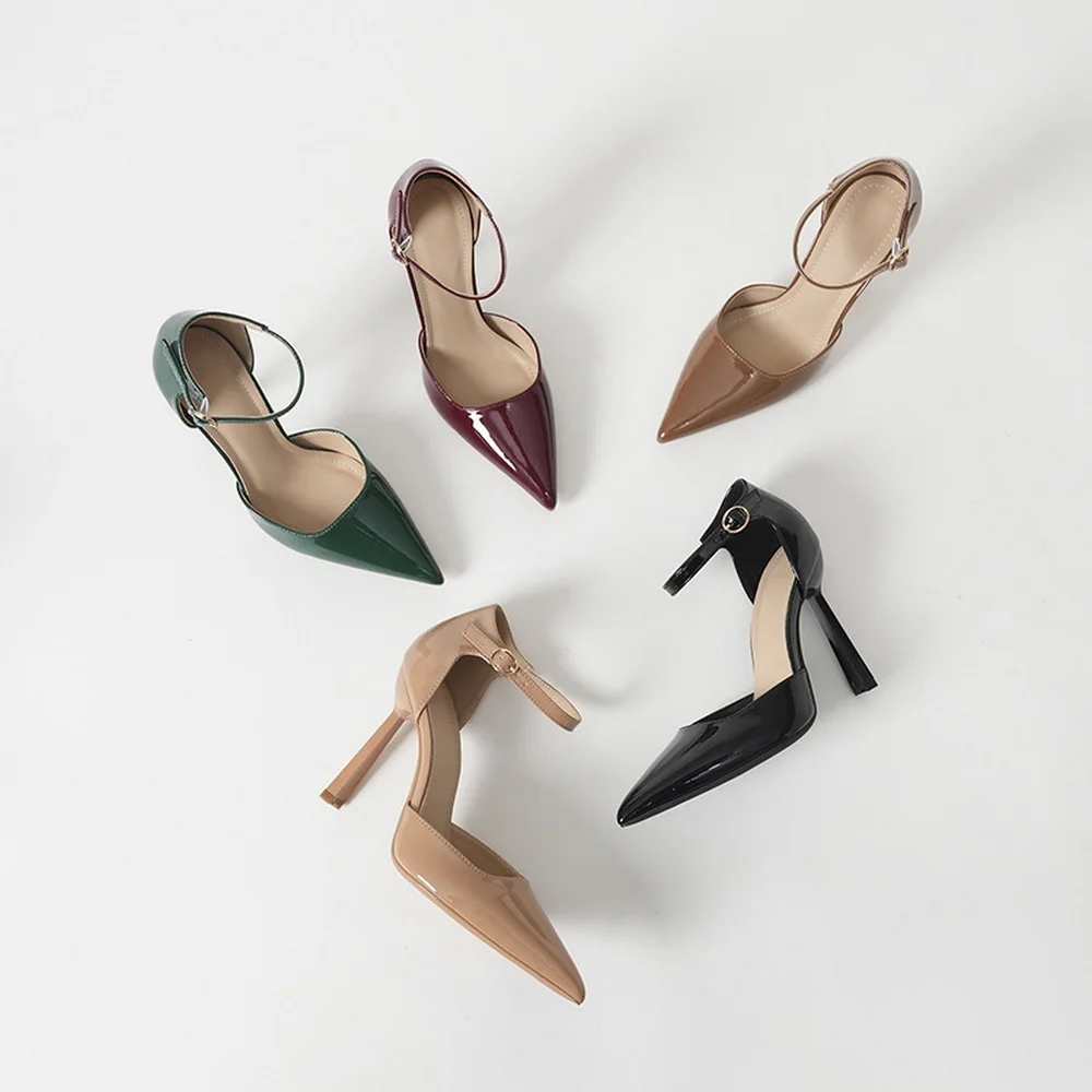 

10cm High Heels,Women Pumps,Sexy Mid Hollow Spring Working Shoes,Ankle Buckle Strap,Pointed Toe.Size 34-40,Black,Khaki,Dropship
