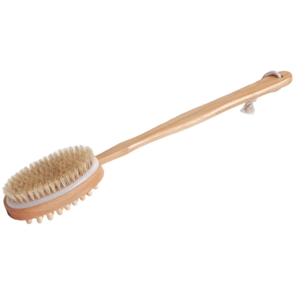 Wooden Bath Brush with Long Handle – Ergonomic Back Scrubber & Lotion Applicator with Hanging Lanyard