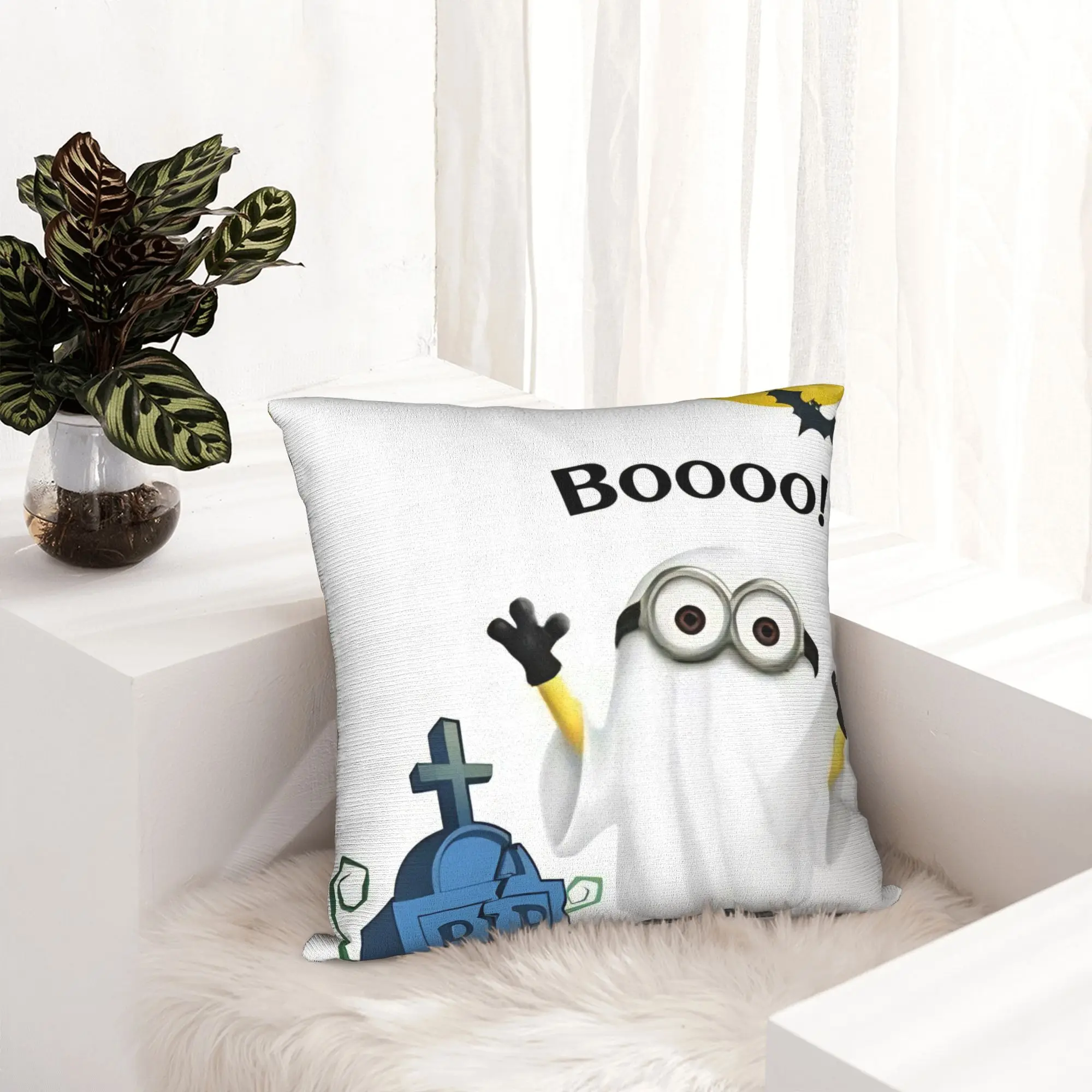 M-Minions-s Boo Halloween Ghost Pillowcase Printed Fabric Cushion Cover Decor  Pillow Case Cover Home Square 45*45cm