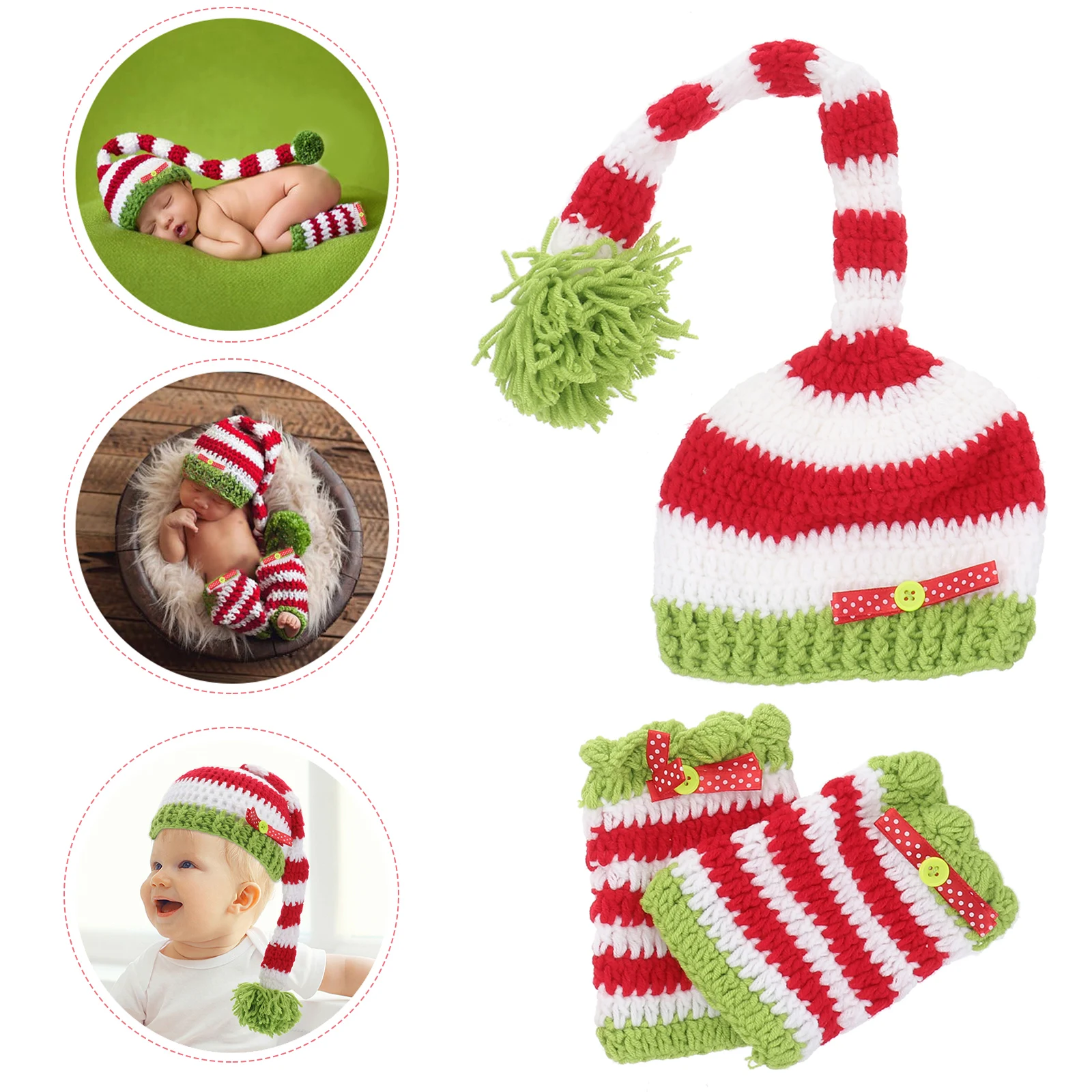 

Baby Christmas Style Handmade Crochet Cotton Hat Clothes Beanie Infant Newborn Photography Prop Comfortable Baby Photo Props