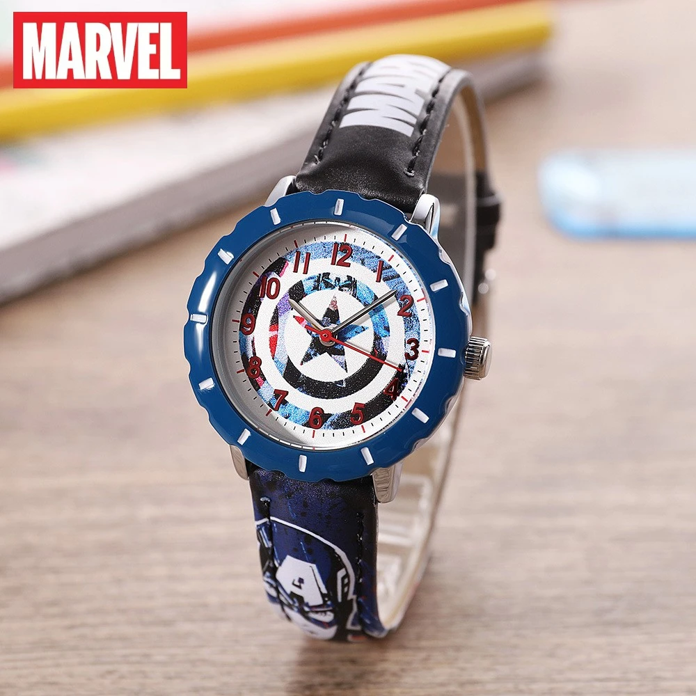 Marvel Captain America Spiderman perisai jam tangan kuarsa pria anak laki-laki Disney jam Relogio Masculino hadiah dengan kotak