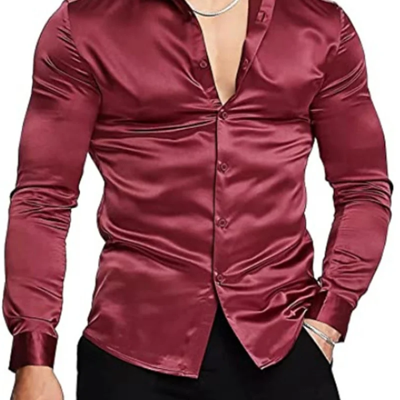 

Autumn Independent Station Hot Fashion Men's Glossy Solid Color Ball Shirt