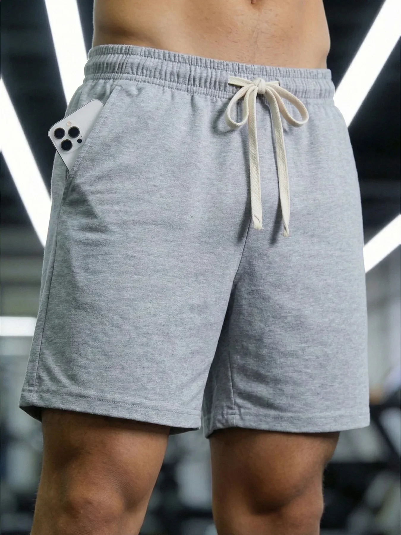 Men Gym Workout Sweat Shorts Soft Knit Fabric Loose Fit Knee Shorts Running Fitness Daily Casual Male Shorts